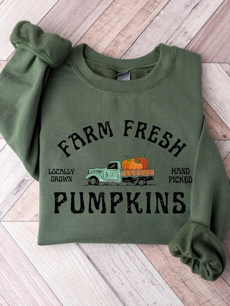 Halloween Farm Fresh Pumpkins Locally Crown Hand Picked Print Sweatshirt