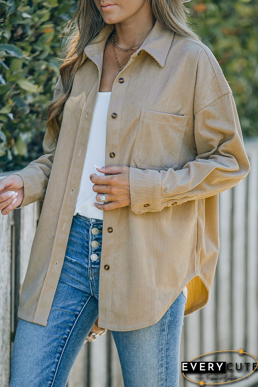 Khaki Corduroy Button Pocket Shirt