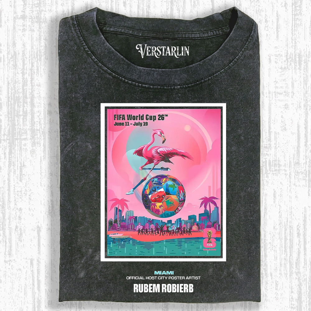 Miami World Cup 2026 Flamingo Poster Tee | Soccer Fan Graphic Streetwear