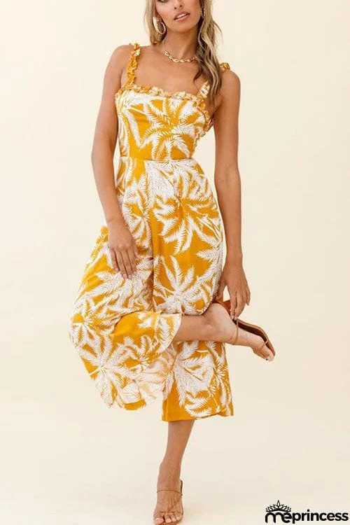 Palm Print Slip Wide Leg Jumpsuits