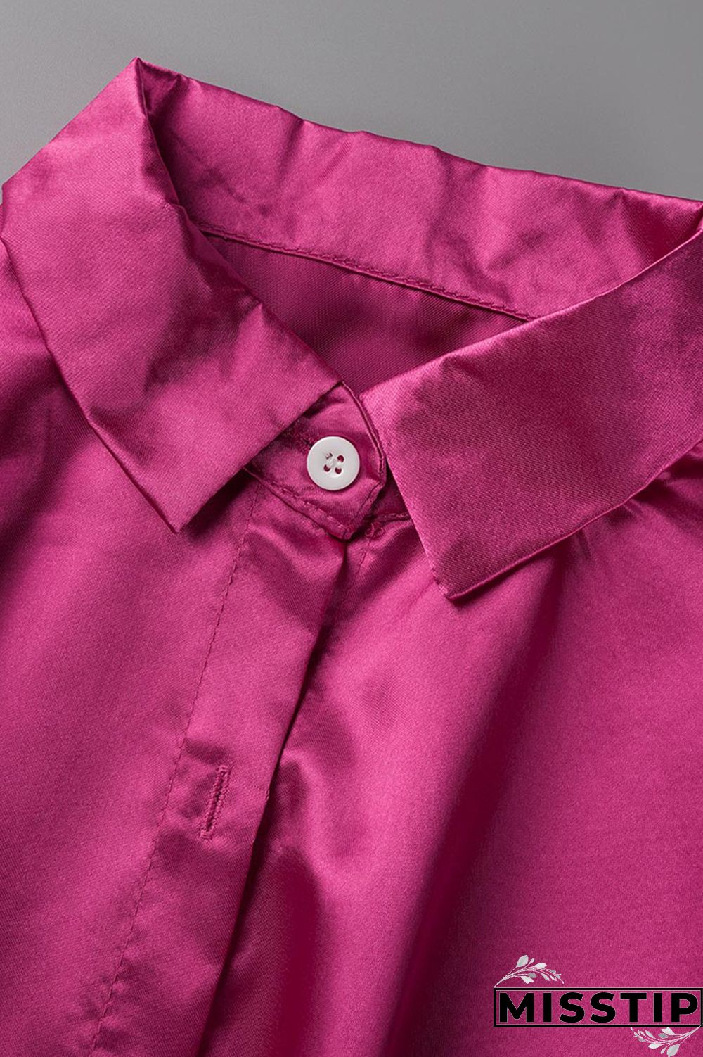 Rose Red Fashion Casual Solid Basic Turndown Collar Short Sleeve Two Pieces