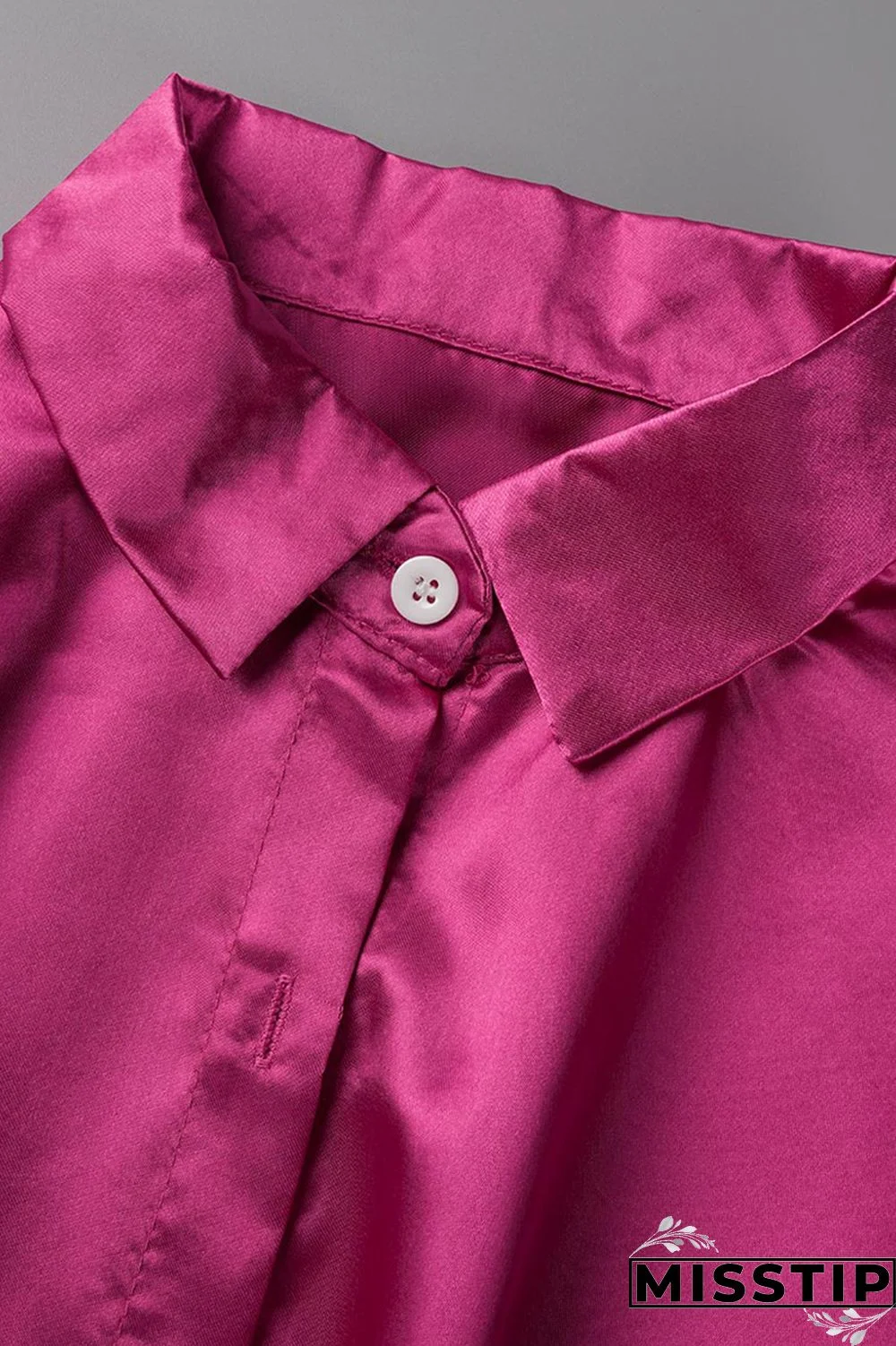 Rose Red Fashion Casual Solid Basic Turndown Collar Short Sleeve Two Pieces