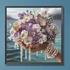 Seaside Pansy Beaded Bouquet Special Shaped 5D DIY Partial Drill Diamond Painting Kits for Adults Beginners Home Decor Diamonds Dots Gem Art Kits 11.81 X11.81inch