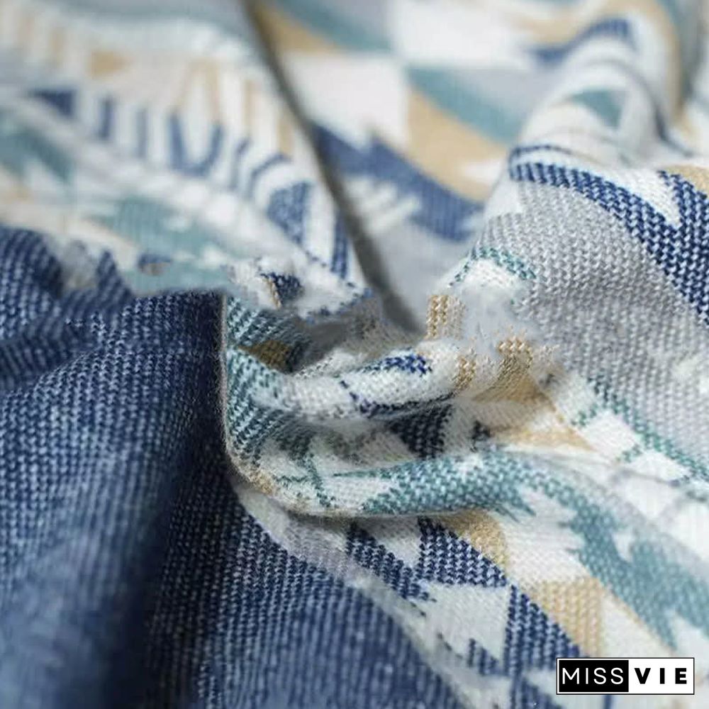 Boho Vintage Print Colorblock Shawl Wrap V-neck Lace Up Dress