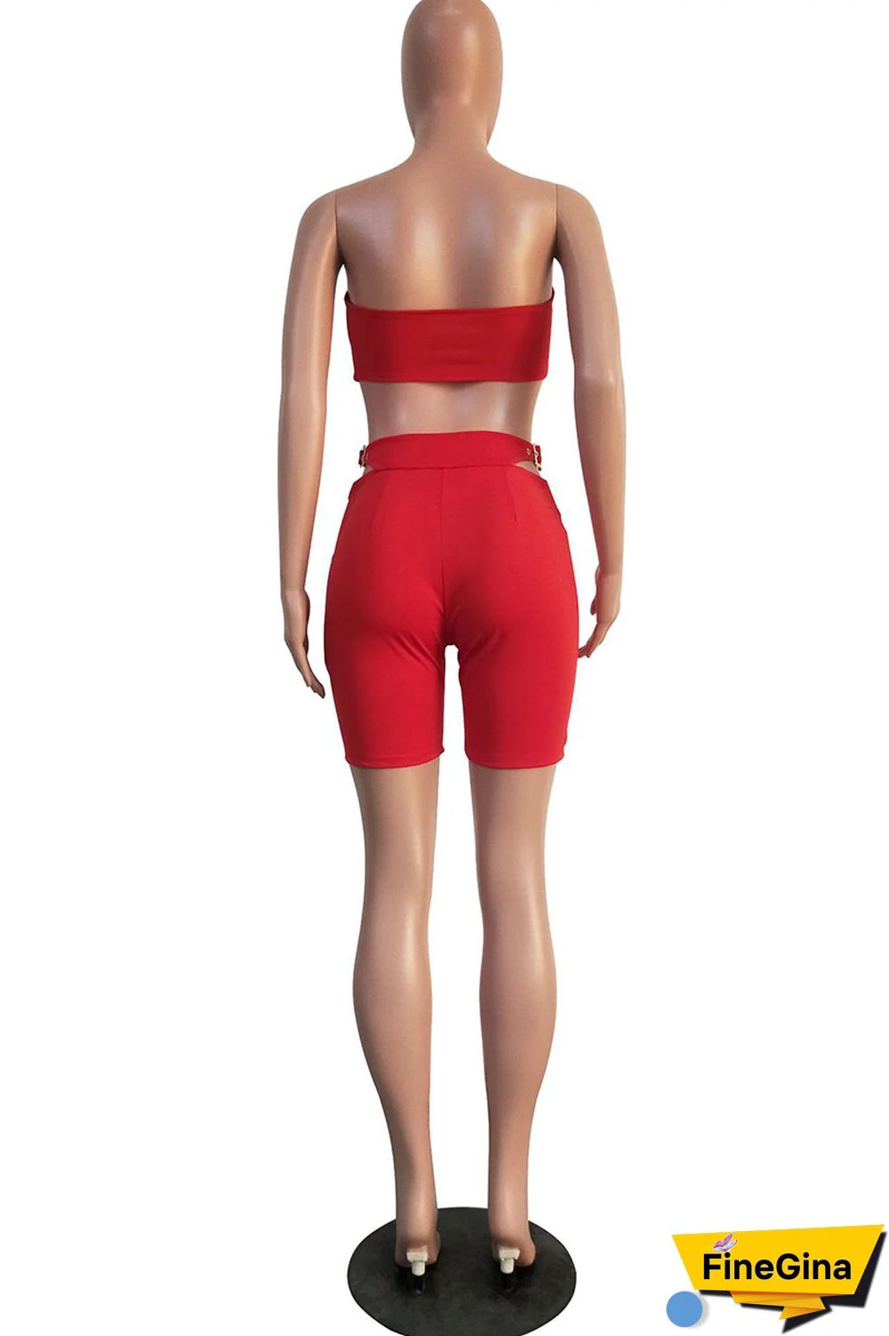 Red Sexy Solid Bandage Backless Strapless Plus Size Two Pieces