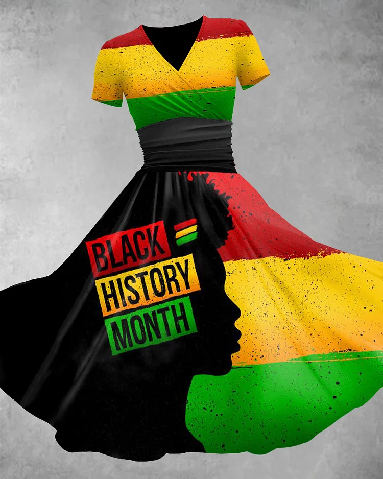 V Neck Black Women History Month Maxi Dress