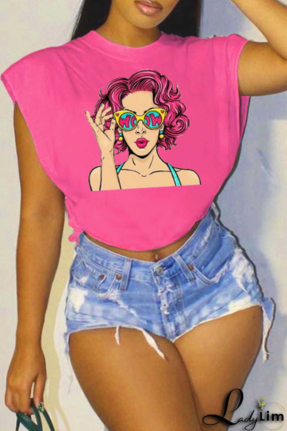 Rose Red Fashion Casual Print Patchwork O Neck T-Shirts