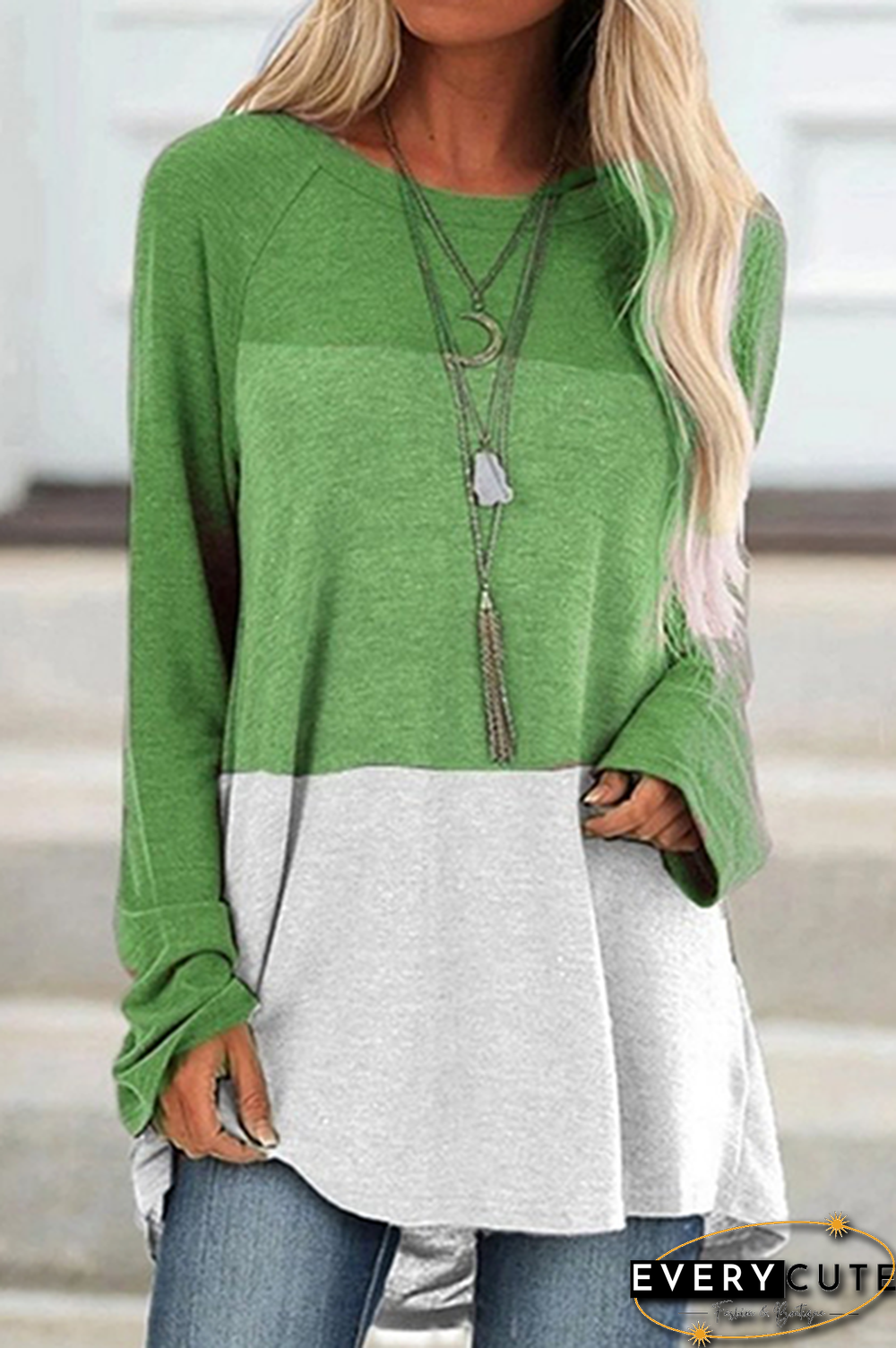 Casual Patchwork Basic Contrast O Neck Tops(6 Colors)