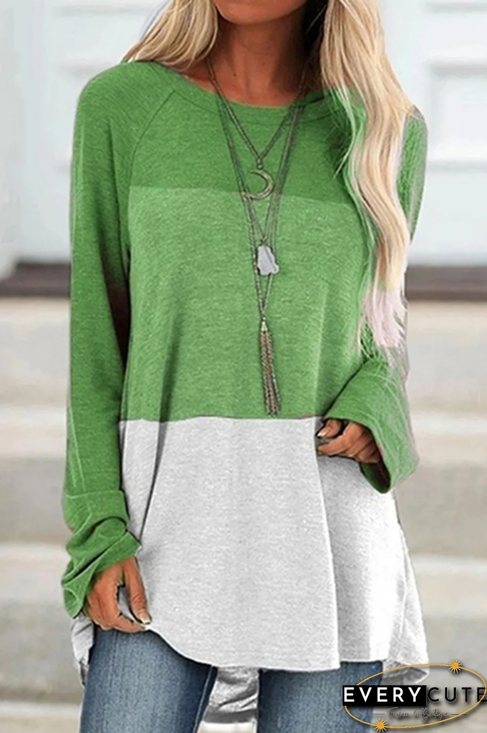 Casual Patchwork Basic Contrast O Neck Tops(6 Colors)