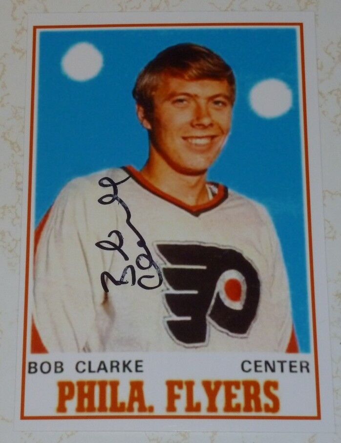 Bobby Clarke auto Photo Poster painting signed Philadelphia Flyer Broad St Bullies HOF autograph