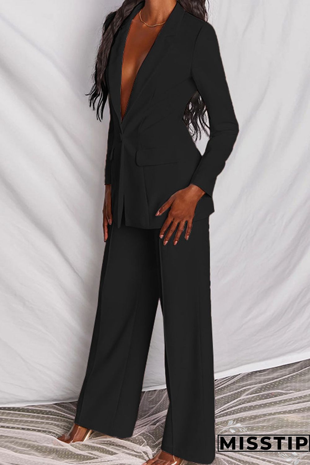 Coffee Casual Solid Buttons Turn-back Collar Long Sleeve Two Pieces