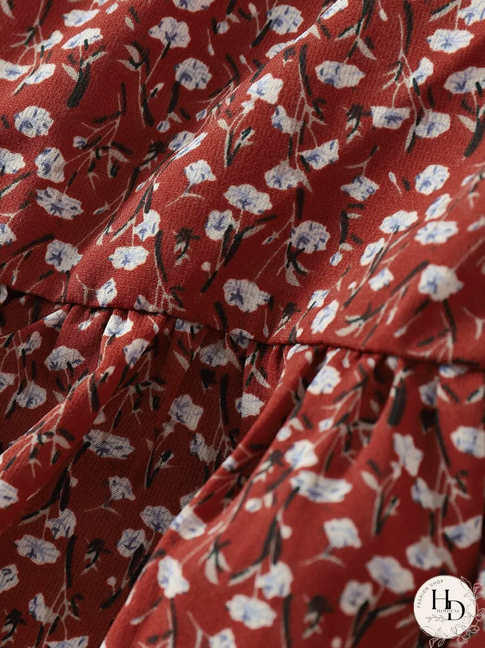 Allover Floral Print Bowknot Puff Sleeve V-neck Crop Top