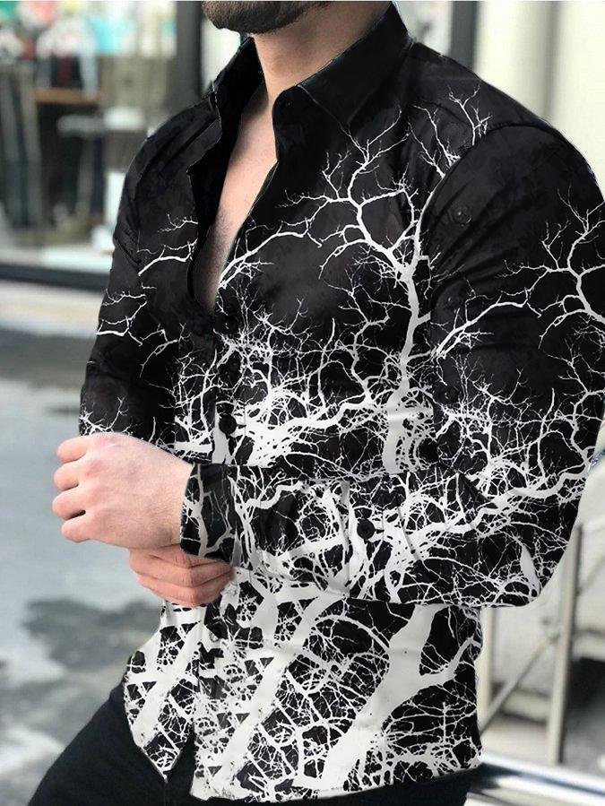 Graffiti print long sleeve lapel shirt