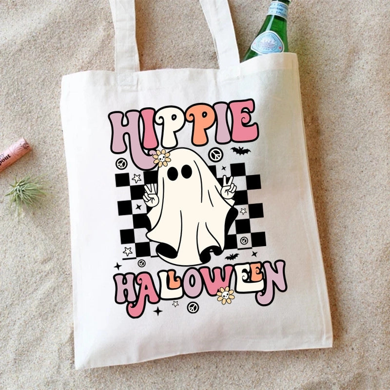 Halloween Unisex Canvas Smile Face Letter Ghost Basic Classic Style Square Open Canvas Bag