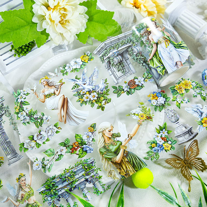 PET 테이프 - 65mm*200cm 평화 찬양 시리즈 빈티지 식물 꽃 캐릭터