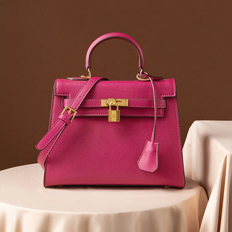 Lychee Pattern Cowhide All-match Women's Handbag Shoulder With Strap Crossbody-vocosishoes
