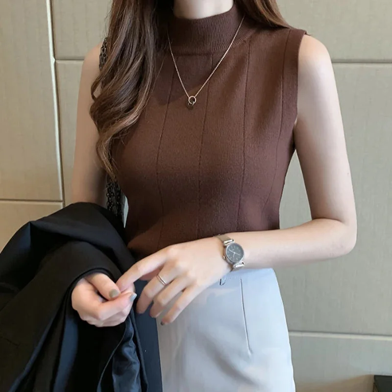 Oocharger autumn new style inner half turtleneck sweater back Xing bottoming shirt women outer wear slim sleeveless knit top