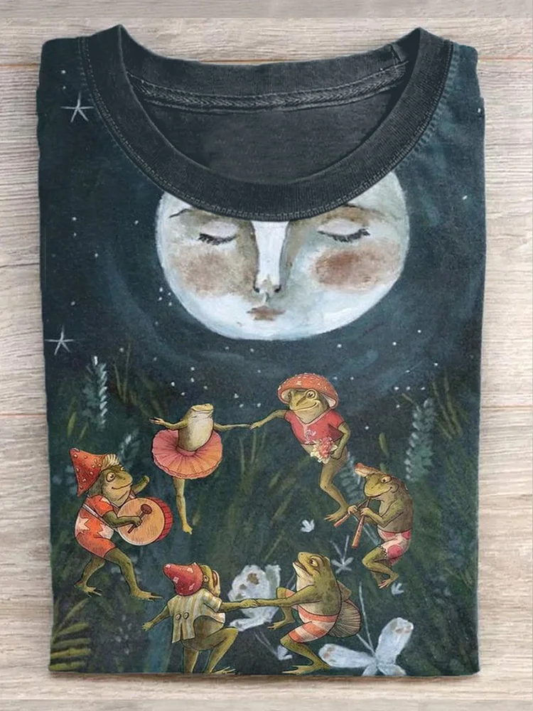 Unisex Moon Face Art Illustration Casual T-Shirt
