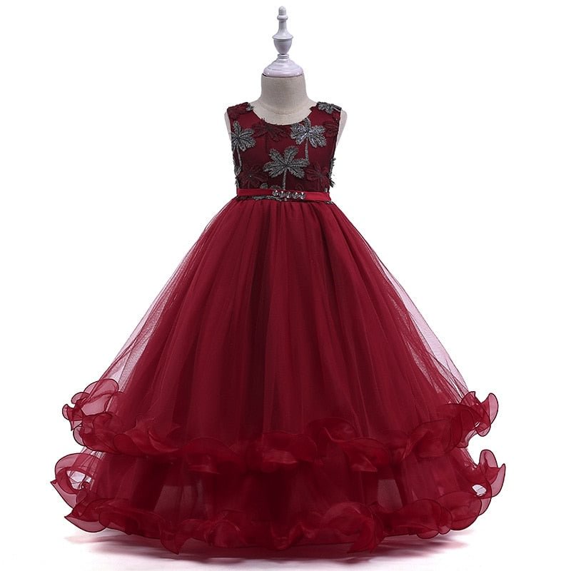 2022 Formal Embroidery Evening Kids Dresses For Girls Children Princess Petal Wedding Party Dresses Birthday Costume 10 12 Years
