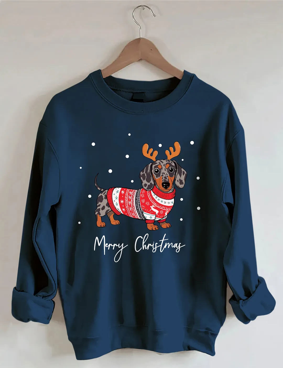 Dapple Dachshund Merry Christmas Holiday Sweatshirt