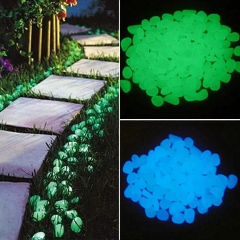 100pcs Glow in the Dark Pebbles Landscaping Glow Stones for Garden Pond Aquarium