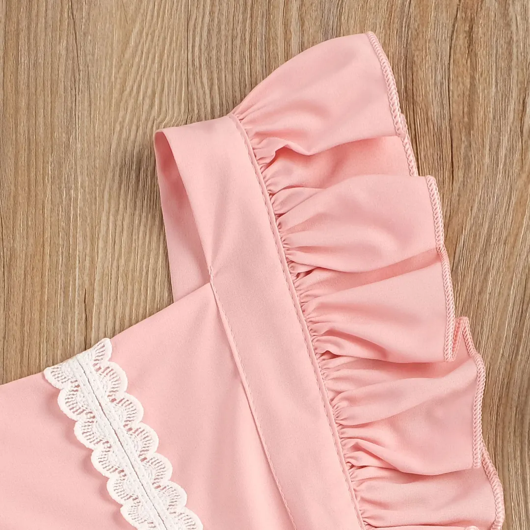 Infant Newborn Baby Girl Romper, Floral Jumpsuit, High Waist Hollow Flower Printed Summer Ruffle Fly Sleeve Side Pocket Clothes
