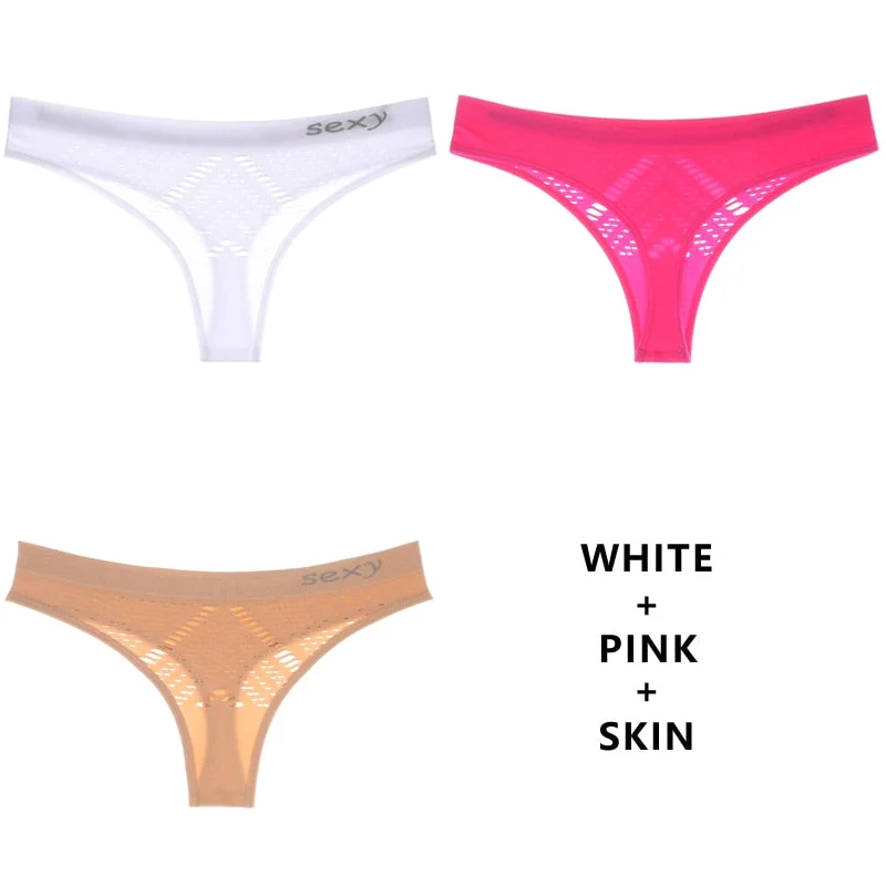 Meet'r 3Pcs/Lot Hollow Out Lingerie Europe Seamless Sexy Panties Women Temptation Underwear Mid-waist G String Drop Shipping