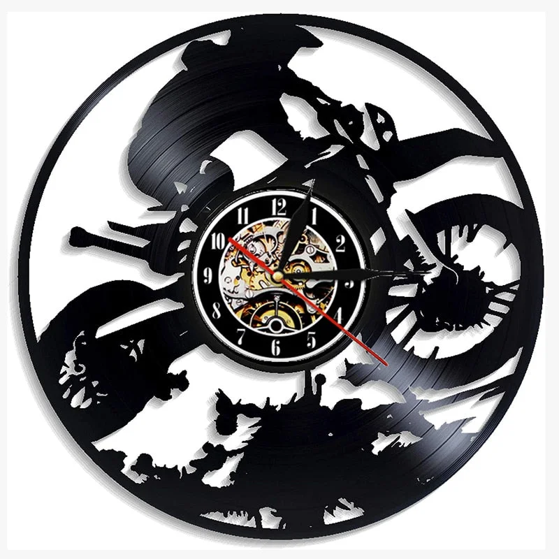 Motocross Vinyl Record Wall Clock Modern Design Motorcycle Racing 3D Decoration Hanging Watch Vinyl Wall Clocks Home Decor