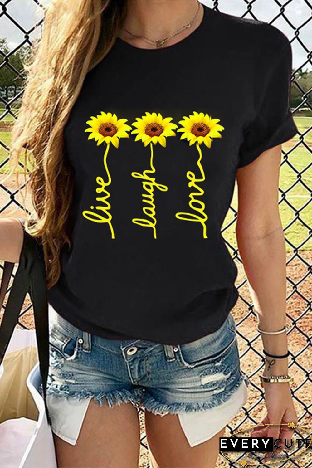 Live Laugh Love Sunflower Black T-Shirt