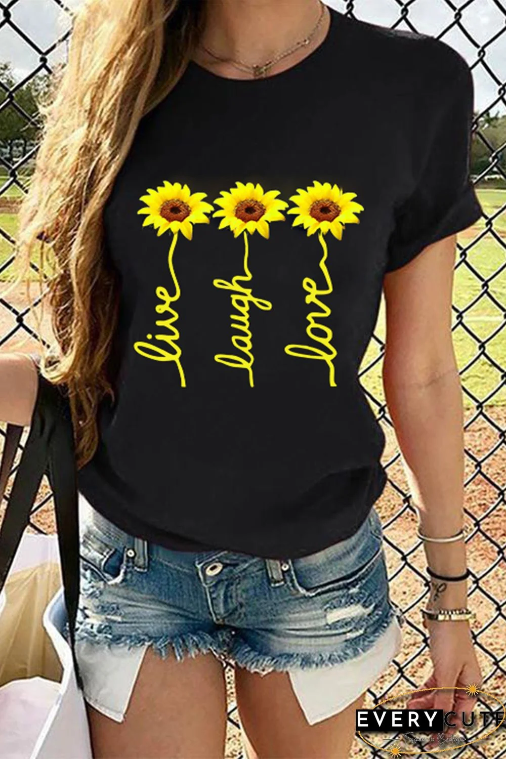 Live Laugh Love Sunflower Black T-Shirt
