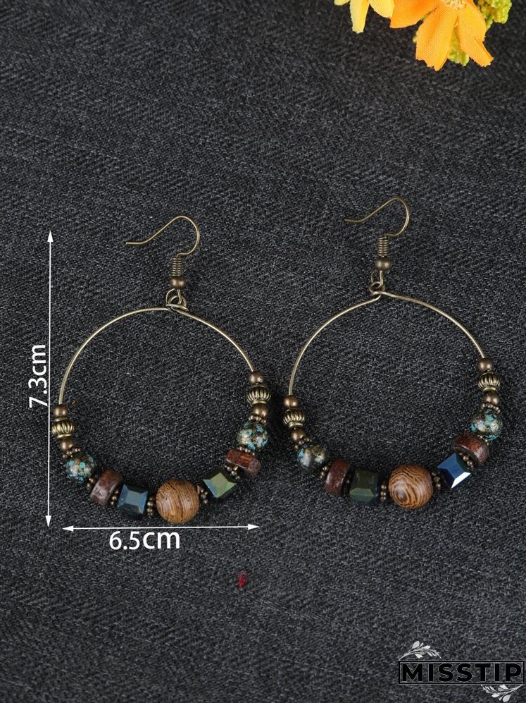 Bead Decor Circle Drop Earrings