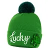 St Patricks Day Hat Sequins Lucky Pom Beanie Hats Green Knit Winter Hat for Irish-Themed Events