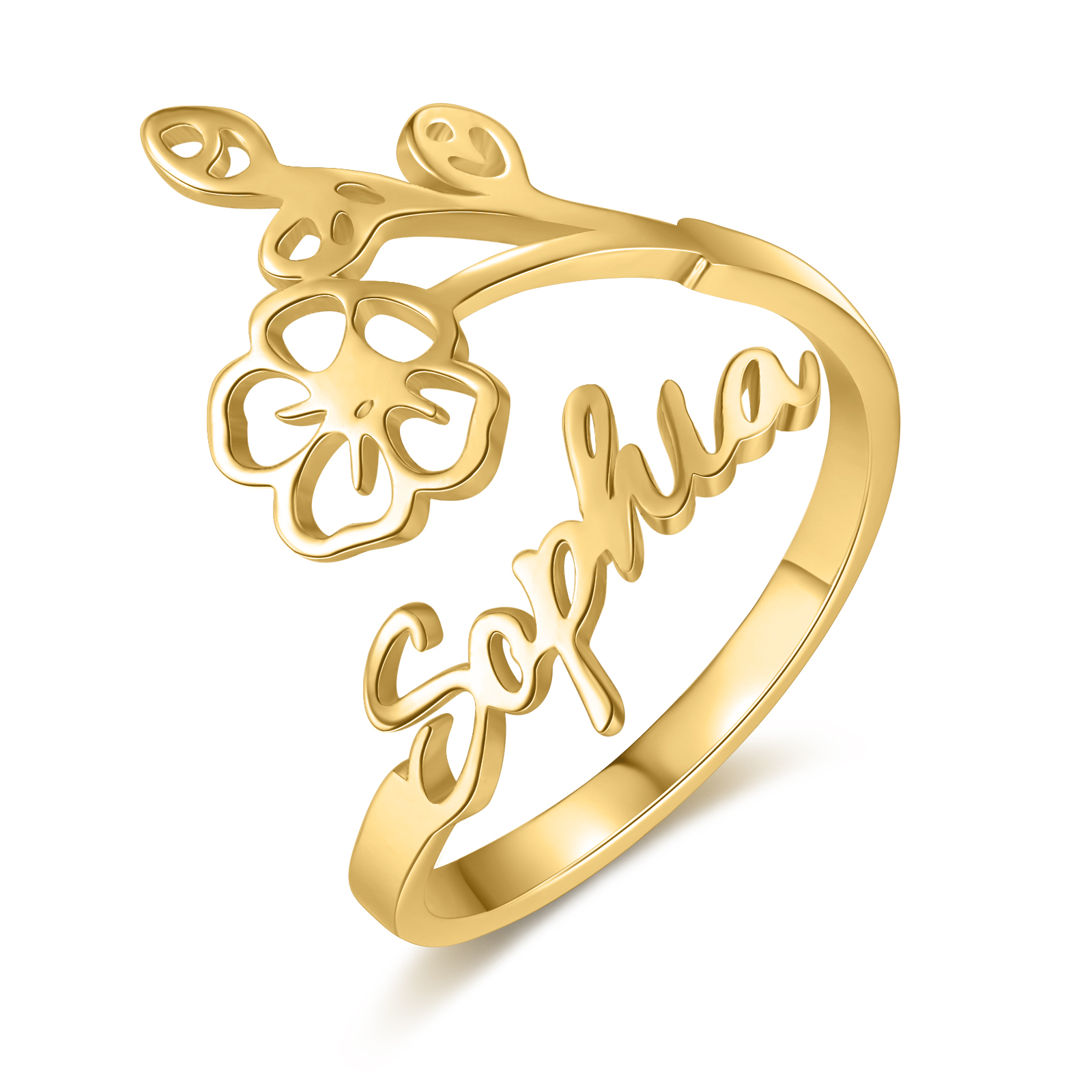 Personalized July Birth Flower Ring With Name Gifts For Her Personalized July Birth Flower Ring With Name Gifts For Her