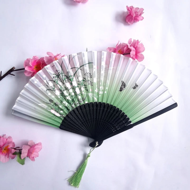 3 Pieces Ancient Style Folding Fan Female Classical Tassel Silk Fan Chinese Style Small Fan Portable Dance Craft National Fashion Fan Student Fan