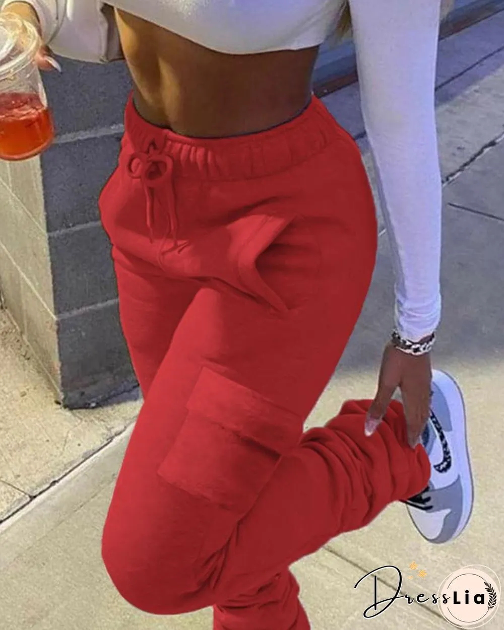 Pocket Design Drawstring Fold Sweatpants P14084