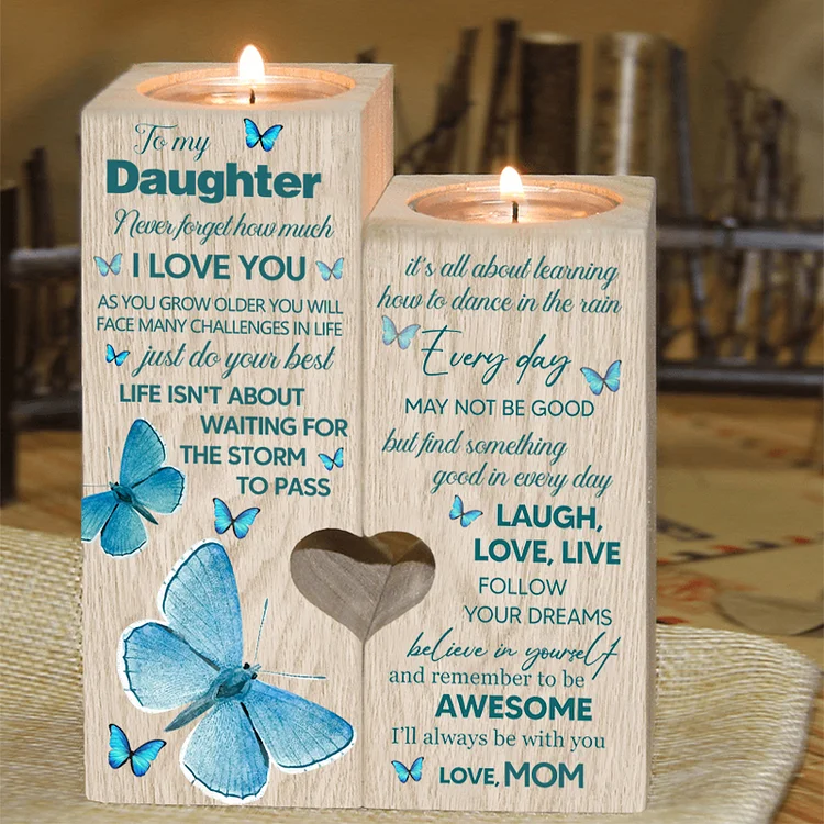 To My Daughter Candle Holder "Remember To Be Awesome" Wooden Candlestick