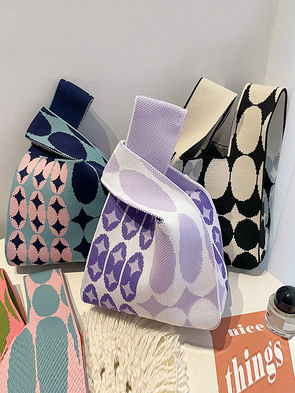 Elegant Rhombic Contrast Color Woven Handbag