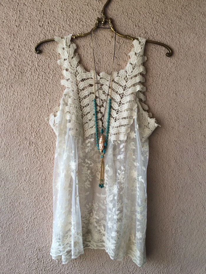 Cotton Linen Lace Hollow Stitching Women Vest Top