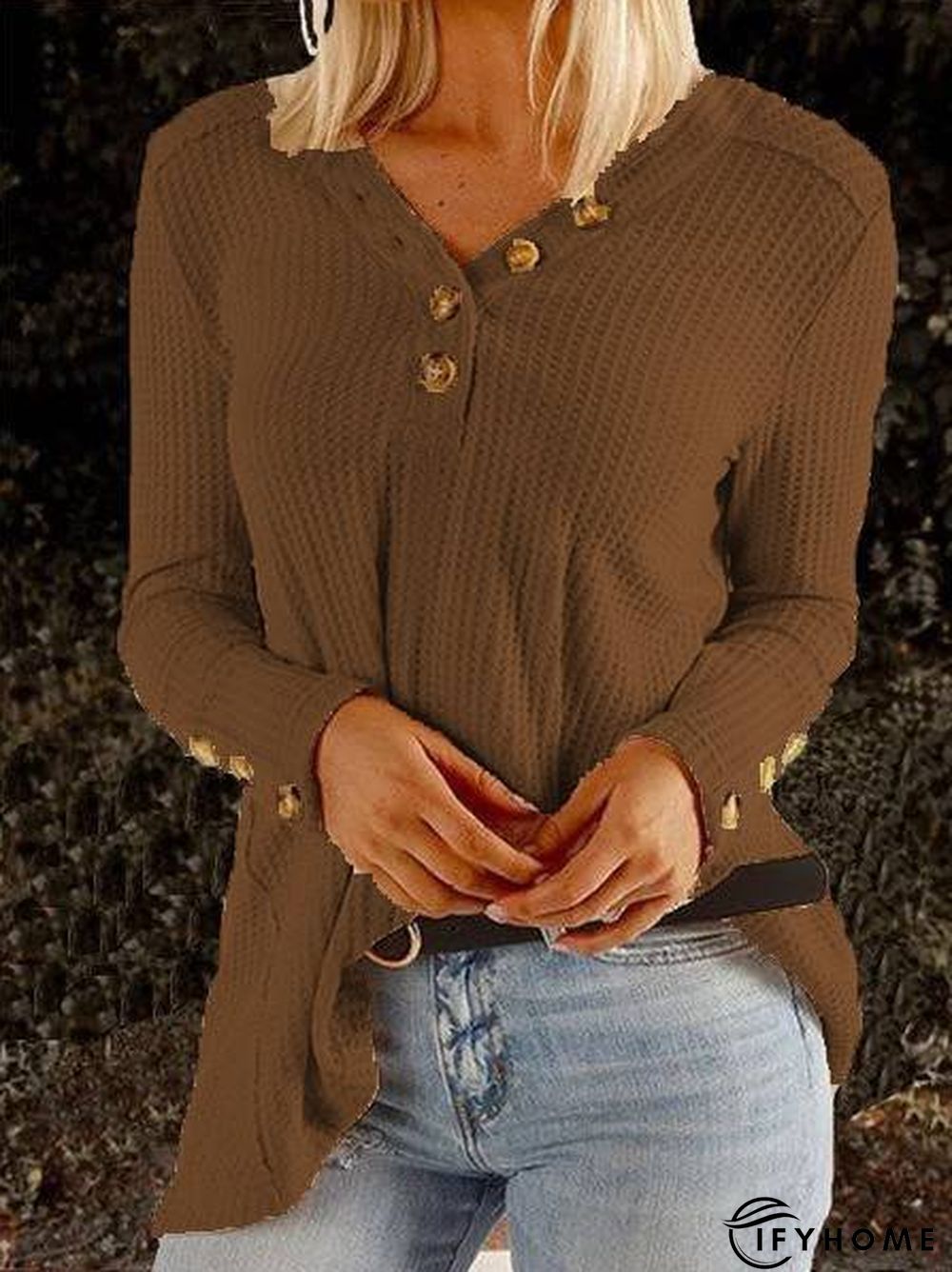 Apricot Patchwork Long Sleeve Buttoned Casual Tunic Top | IFYHOME