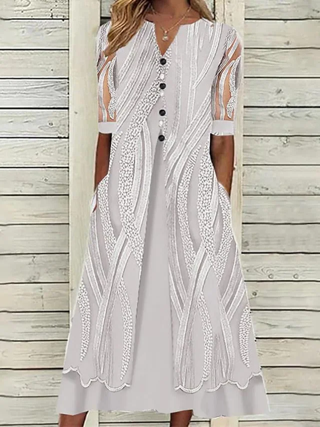 Women's V-Neck Mesh Solid Color Dress