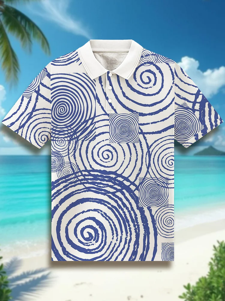 Men's Vacation Geometric Art  Print Short Sleeve Polo Shirt
