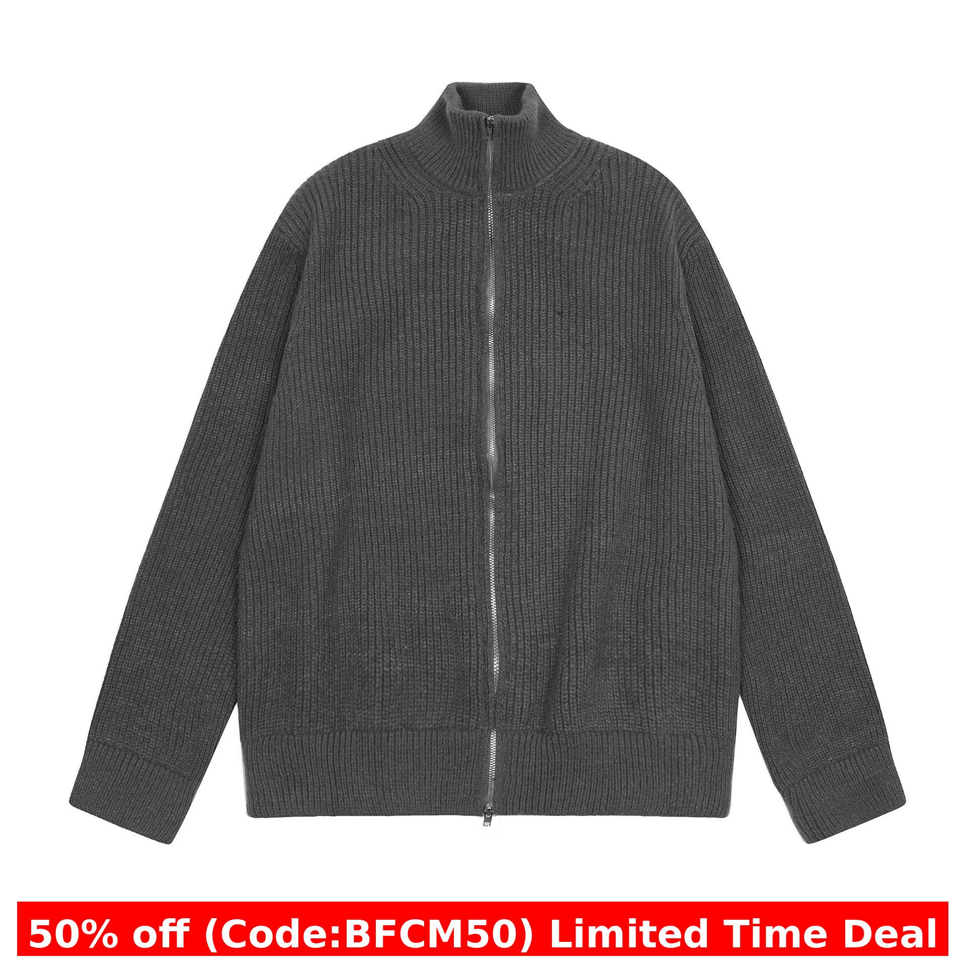 Aonga winter outfits men Turtleneck Zipper Wool Cardigan Sweater Clean Fit Style Casual Solid Color Couple Coat aonga