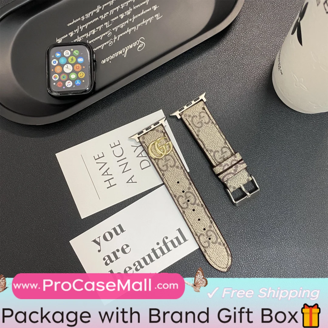 GUCCI Signature Gucci Ophidia GG Metal Logo Leather Apple Phone Replacement Strap ProCaseMall