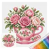 Stamped Cross Stitch Kit for Adults Floral Still Life Cup 18CT tapestrymarket