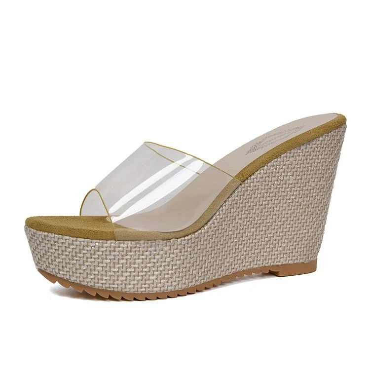 Churchf Churchf New Summer Fairy Wind High With Cool Slippers Female A Word With Transparent Slope With Cool Drag Outside Wear Korean Version Of Female Drag
