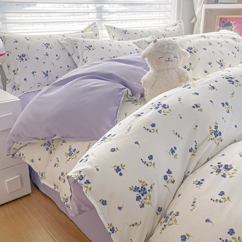 Aonga Pink Tulip Bedding Set No Filler Ins 2025 New Twin Queen Size Comforter Duvet Cover Flat Sheet Pillowcase Boys Girls Bed Linens aonga