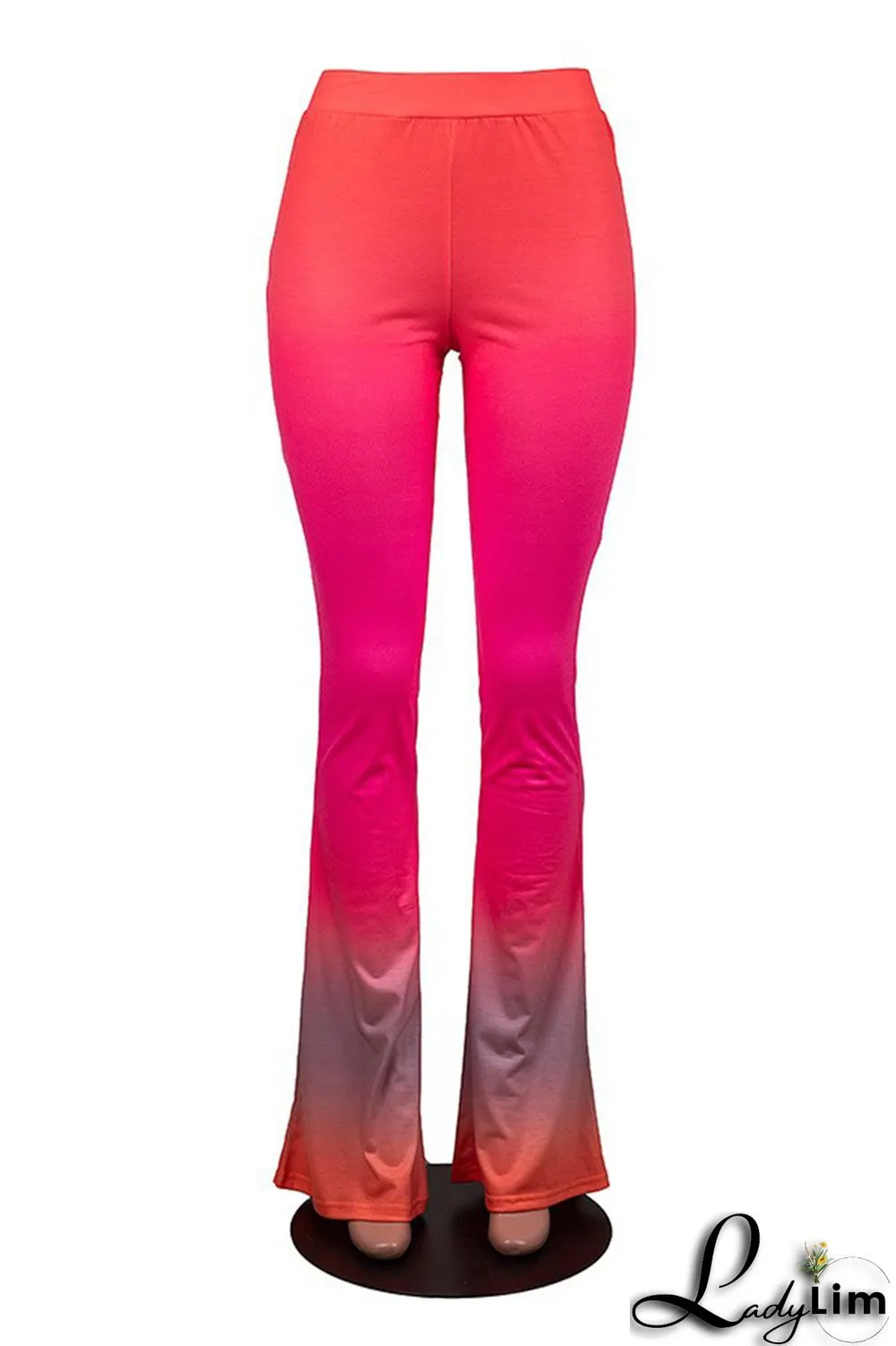 Red Fashion Casual Gradual Change Print Basic Regular High Waist Trousers