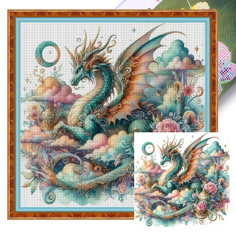 Vintage Rose Pterosaur (40*40cm) 14CT Stamped Cross Stitch gbfke