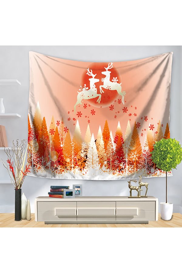 Snowflake Reindeer Christmas Trees Print Home Decor Wall Tapestry Orange-elleschic