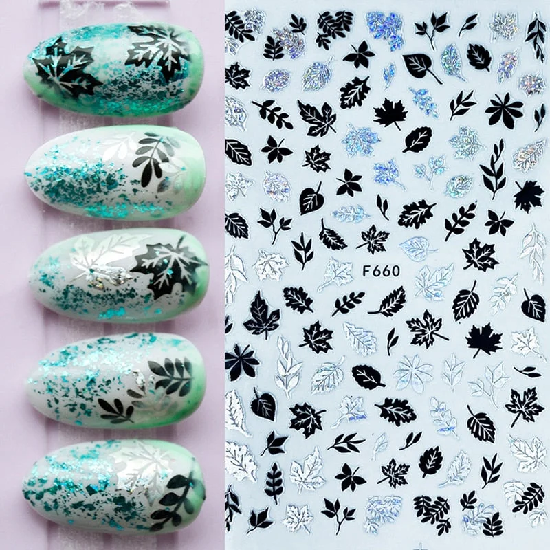 Gold White Bronzing Christmas Nail Sticker 3D Snowflakes Leaf Geometry Lines Letter For Manicure Sliders Decoration Accessories